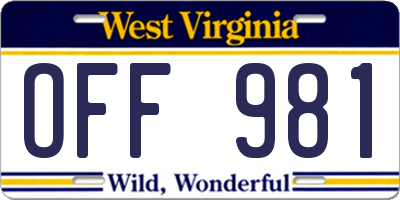 WV license plate OFF981