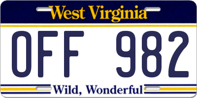 WV license plate OFF982