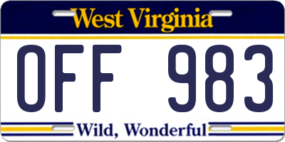 WV license plate OFF983