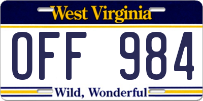 WV license plate OFF984