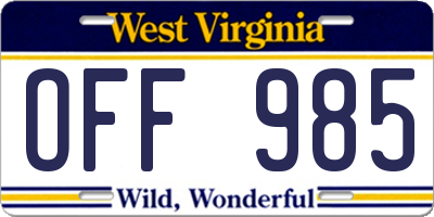 WV license plate OFF985