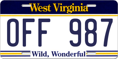 WV license plate OFF987