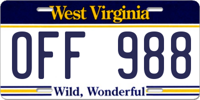 WV license plate OFF988