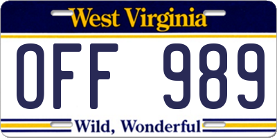 WV license plate OFF989