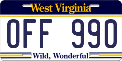 WV license plate OFF990