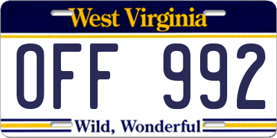 WV license plate OFF992