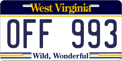 WV license plate OFF993