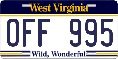 WV license plate OFF995