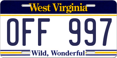 WV license plate OFF997