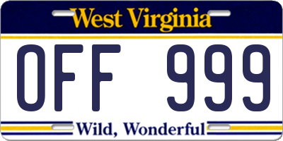 WV license plate OFF999