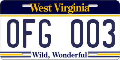 WV license plate OFG003