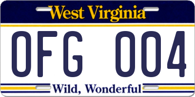 WV license plate OFG004