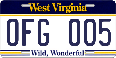 WV license plate OFG005