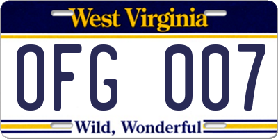 WV license plate OFG007