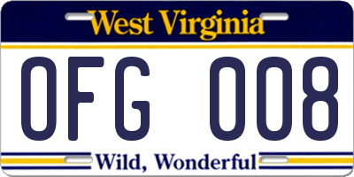 WV license plate OFG008