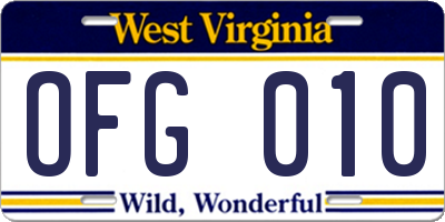 WV license plate OFG010