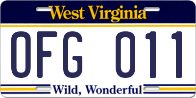 WV license plate OFG011