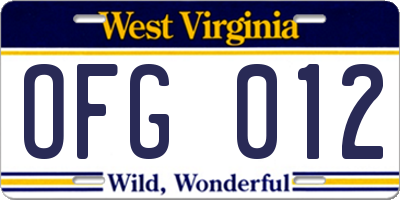 WV license plate OFG012