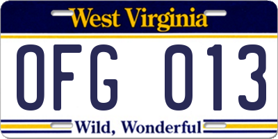 WV license plate OFG013