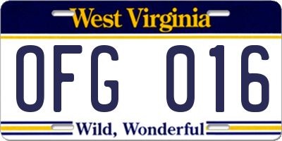 WV license plate OFG016