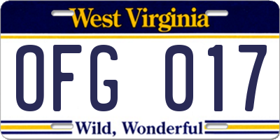 WV license plate OFG017
