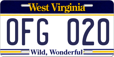 WV license plate OFG020
