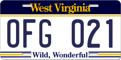WV license plate OFG021