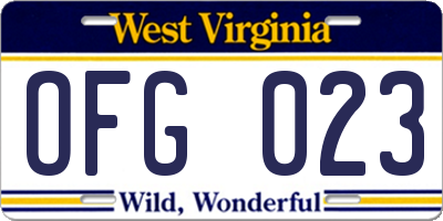 WV license plate OFG023