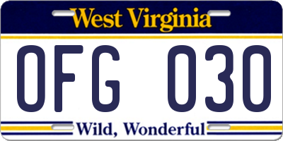 WV license plate OFG030
