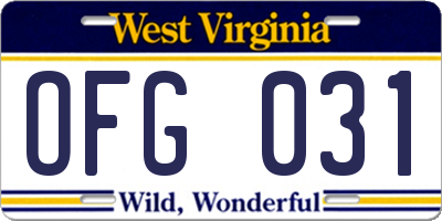 WV license plate OFG031
