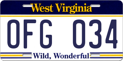 WV license plate OFG034