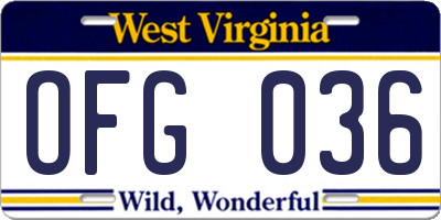 WV license plate OFG036