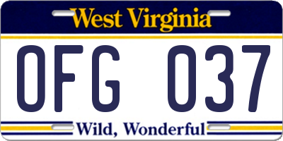 WV license plate OFG037