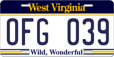 WV license plate OFG039