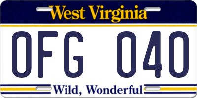 WV license plate OFG040