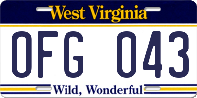 WV license plate OFG043