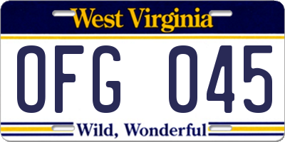 WV license plate OFG045