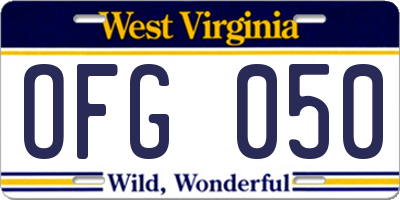 WV license plate OFG050