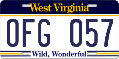 WV license plate OFG057