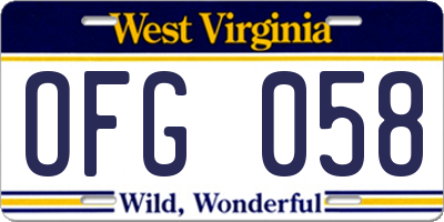 WV license plate OFG058