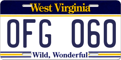 WV license plate OFG060