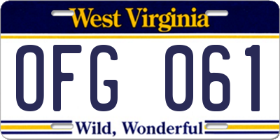 WV license plate OFG061
