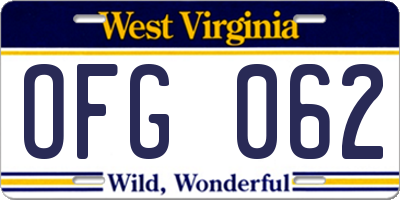 WV license plate OFG062