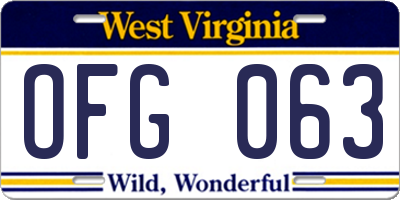 WV license plate OFG063