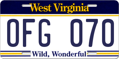 WV license plate OFG070