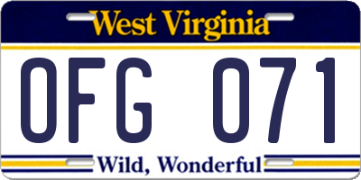 WV license plate OFG071