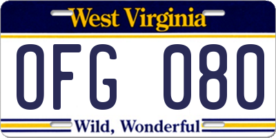 WV license plate OFG080