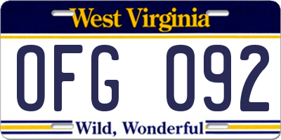 WV license plate OFG092