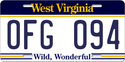 WV license plate OFG094
