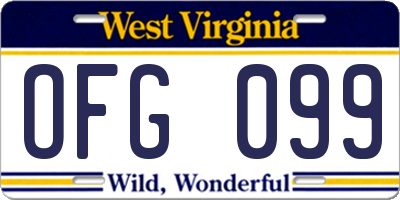 WV license plate OFG099